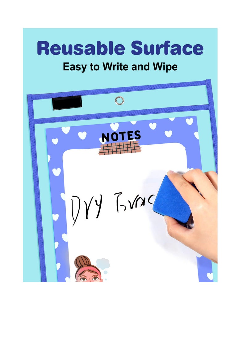 Y&D Dry Erase Pocket, 6 Assorted Colors, Ticket Holders, Clear Reusable Plastic Sleeves, Sheet Protectors for Classroom, School, Office, Home Teachers, Students  - Image 3