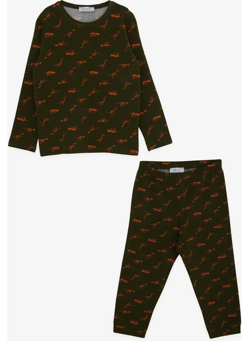 مكاوي Macawı Boy's Pajama Set, Dinosaur Patterned, Age 3-7, Dark Green