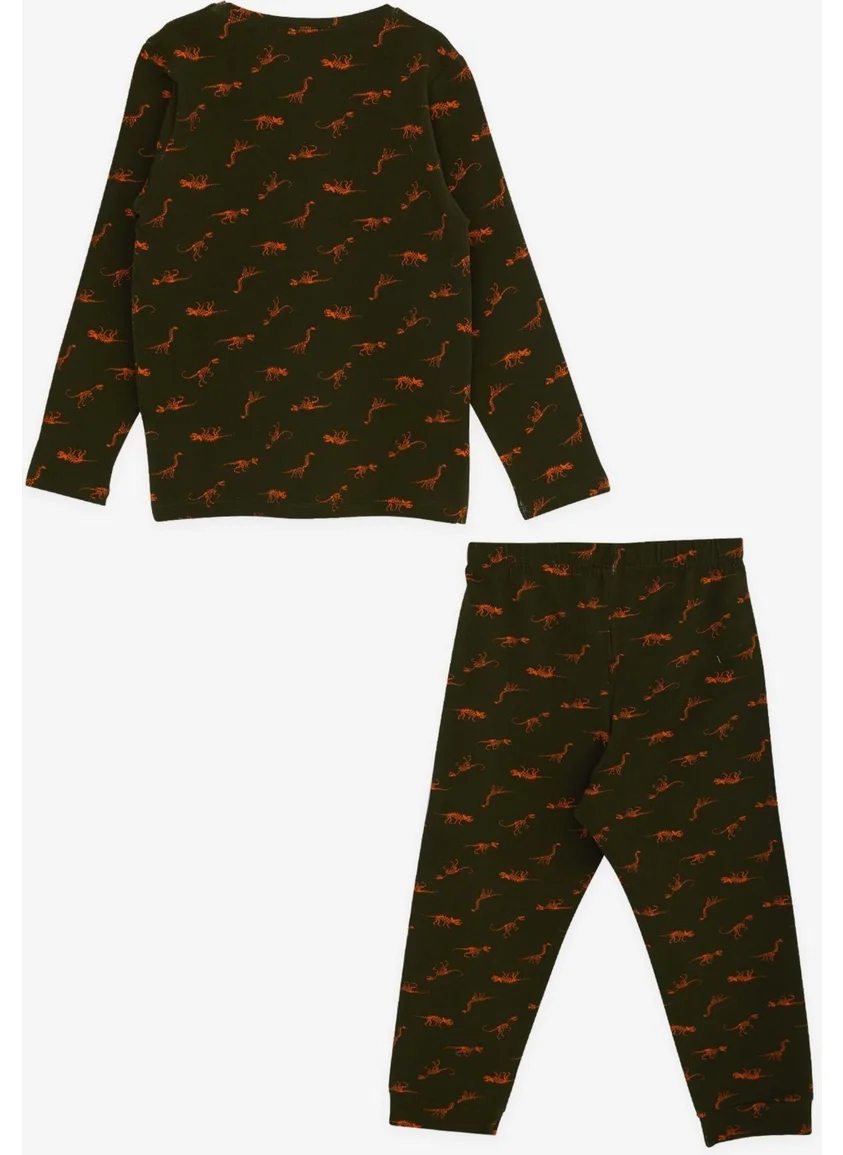 مكاوي Macawı Boy's Pajama Set, Dinosaur Patterned, Age 3-7, Dark Green