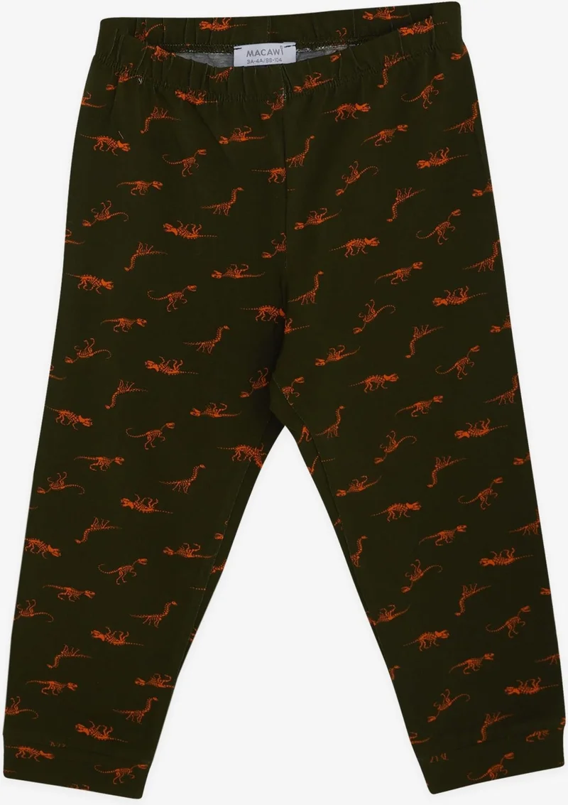 مكاوي Macawı Boy's Pajama Set, Dinosaur Patterned, Age 3-7, Dark Green
