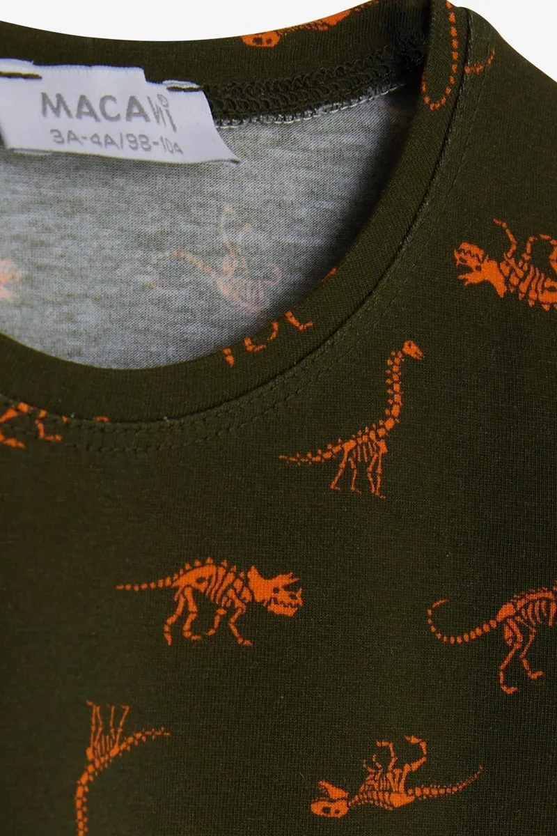 مكاوي Macawı Boy's Pajama Set, Dinosaur Patterned, Age 3-7, Dark Green
