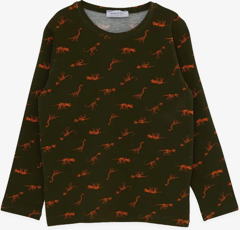 مكاوي Macawı Boy's Pajama Set, Dinosaur Patterned, Age 3-7, Dark Green