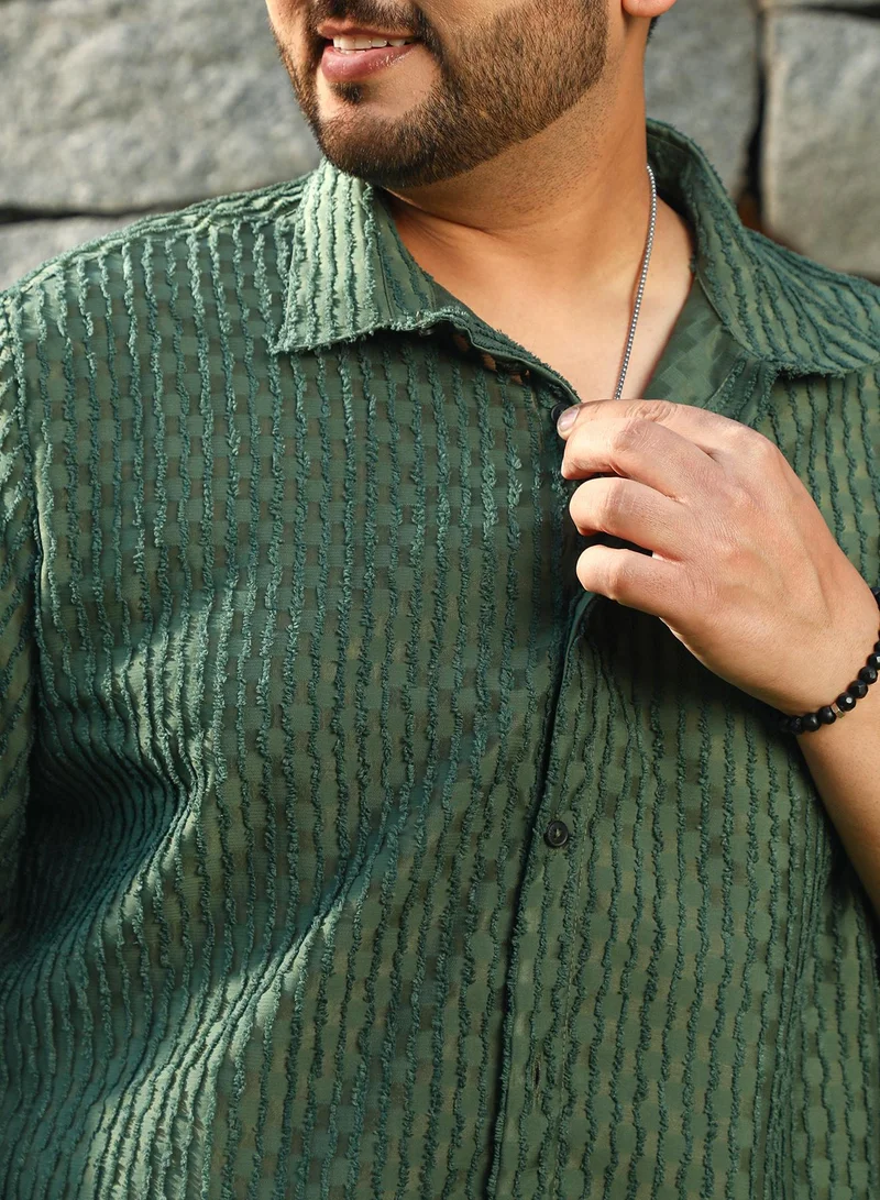 Instafab Plus  Instafab Plus Men's Jungle Green Vines-Edge Shirt For Casual Wear | Spread Collar | Long Cuffed Sleeves | Button Closure | Plus Size Shirt Crafted With Comfort Fit For Everyday Wear for Men | Best Price UAE