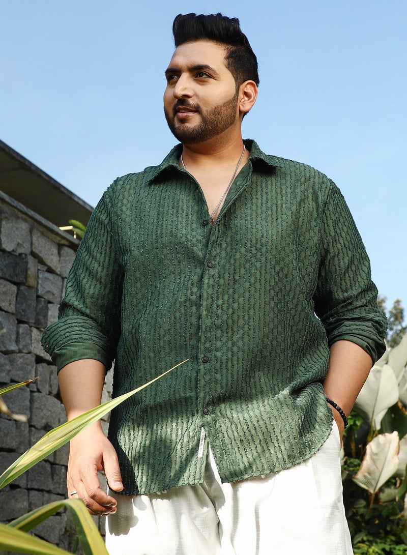 Instafab Plus Men's Jungle Green Vines-Edge Shirt For Casual Wear | Spread Collar | Long Cuffed Sleeves | Button Closure | Plus Size Shirt Crafted With Comfort Fit For Everyday Wear - Image 1
