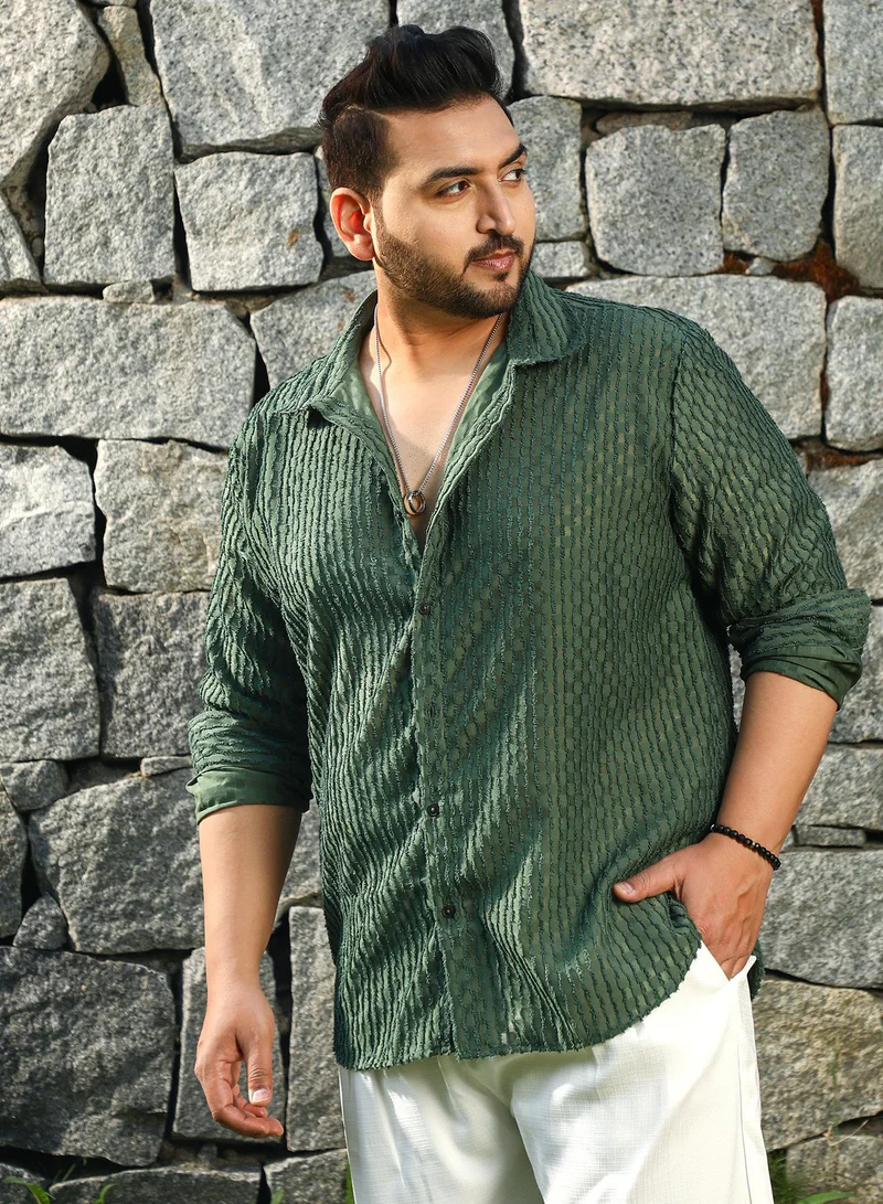 Instafab Plus  Instafab Plus Men's Jungle Green Vines-Edge Shirt For Casual Wear | Spread Collar | Long Cuffed Sleeves | Button Closure | Plus Size Shirt Crafted With Comfort Fit For Everyday Wear for Men | Best Price UAE