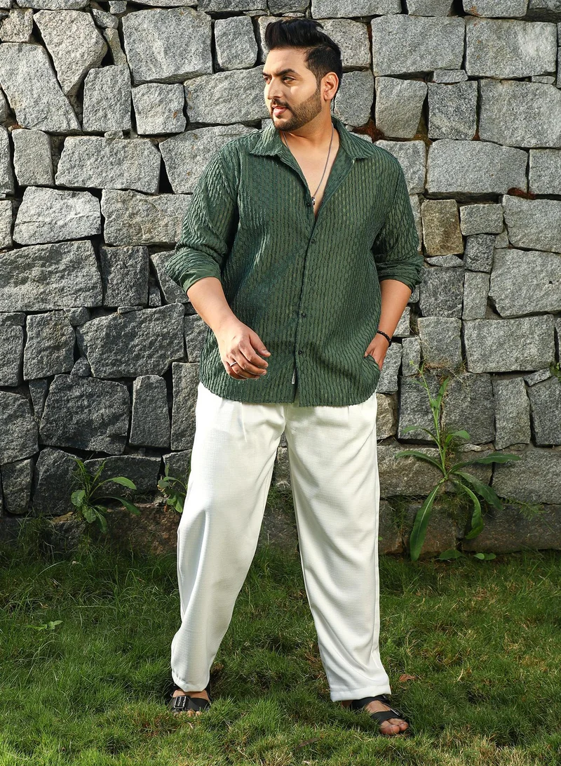 Instafab Plus  Instafab Plus Men's Jungle Green Vines-Edge Shirt For Casual Wear | Spread Collar | Long Cuffed Sleeves | Button Closure | Plus Size Shirt Crafted With Comfort Fit For Everyday Wear for Men | Best Price UAE