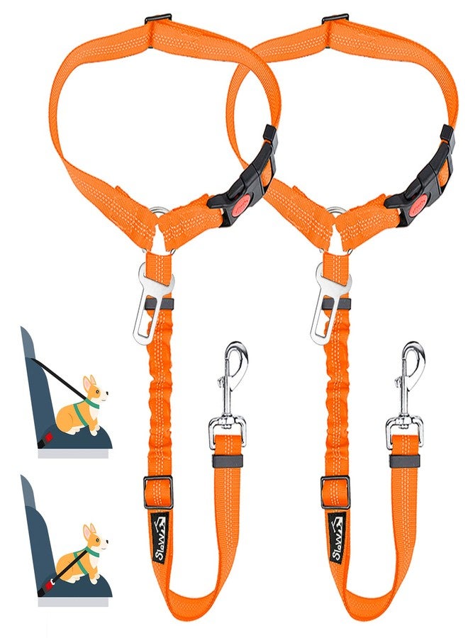 Lukovee Dog Car Seat Belt, 2 Pack Headrest Restraint Seatbelt, Adjustable Pet Safety Leads with Reflective Elastic Bungee for Dog Harness Collar Travel Daily Use (Orange,Headrest + Clip) - Image 1
