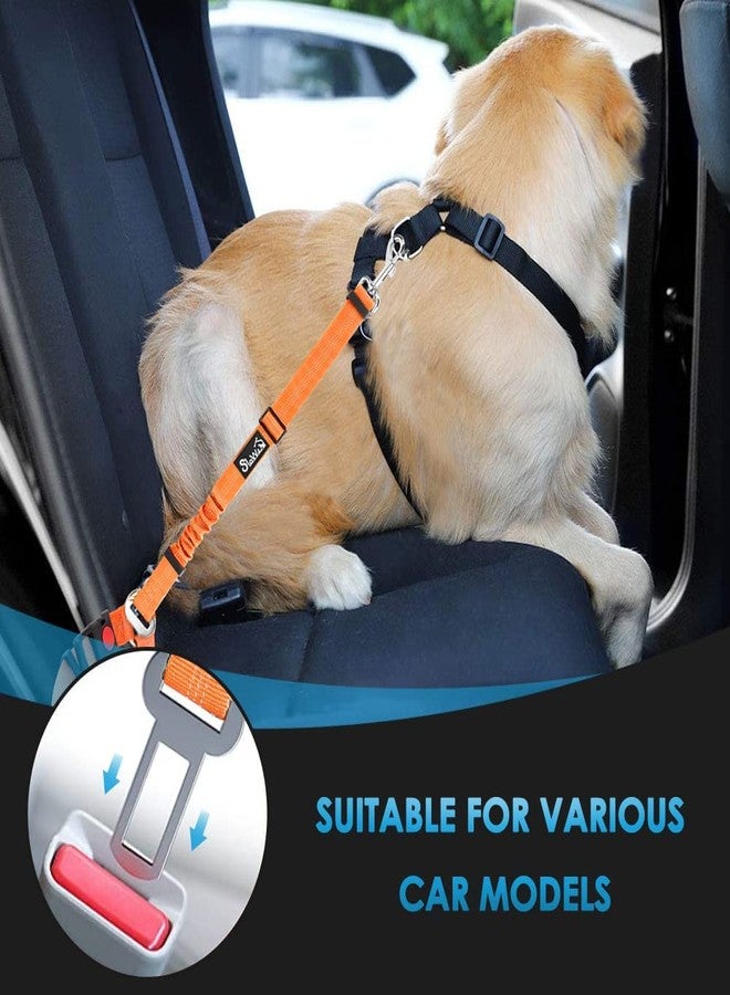 Lukovee Dog Car Seat Belt, 2 Pack Headrest Restraint Seatbelt, Adjustable Pet Safety Leads with Reflective Elastic Bungee for Dog Harness Collar Travel Daily Use (Orange,Headrest + Clip) - Image 2