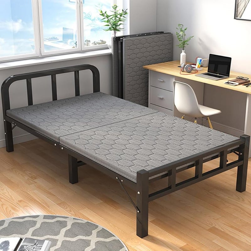HASTHIP Folding Bed with Backrest, Foldable Bed One-piece Soft Mattress Design, Durable Stainless Steel Material, Easy Sleeping for Home, Office, 75cm(H) x 186(L) cm (Black) - Image 1