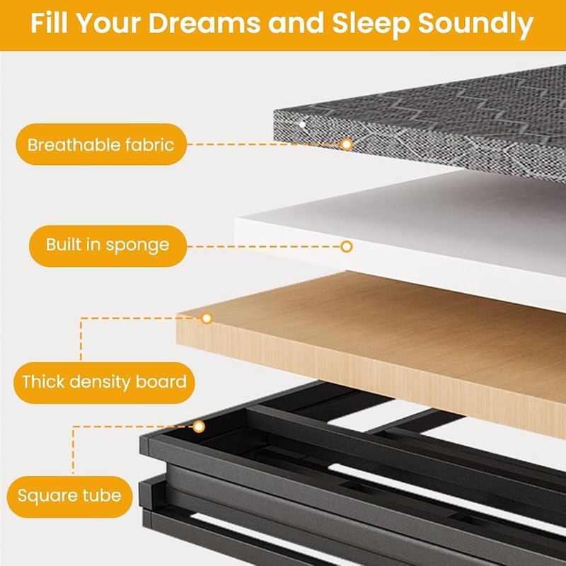 HASTHIP Folding Bed with Backrest, Foldable Bed One-piece Soft Mattress Design, Durable Stainless Steel Material, Easy Sleeping for Home, Office, 75cm(H) x 186(L) cm (Black) - Image 4