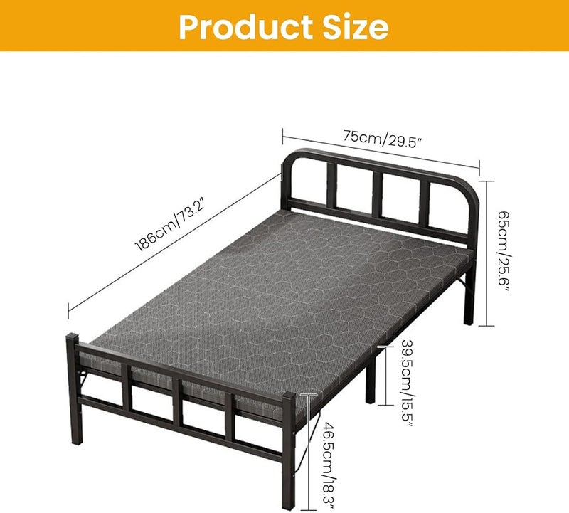 HASTHIP Folding Bed with Backrest, Foldable Bed One-piece Soft Mattress Design, Durable Stainless Steel Material, Easy Sleeping for Home, Office, 75cm(H) x 186(L) cm (Black) - Image 2