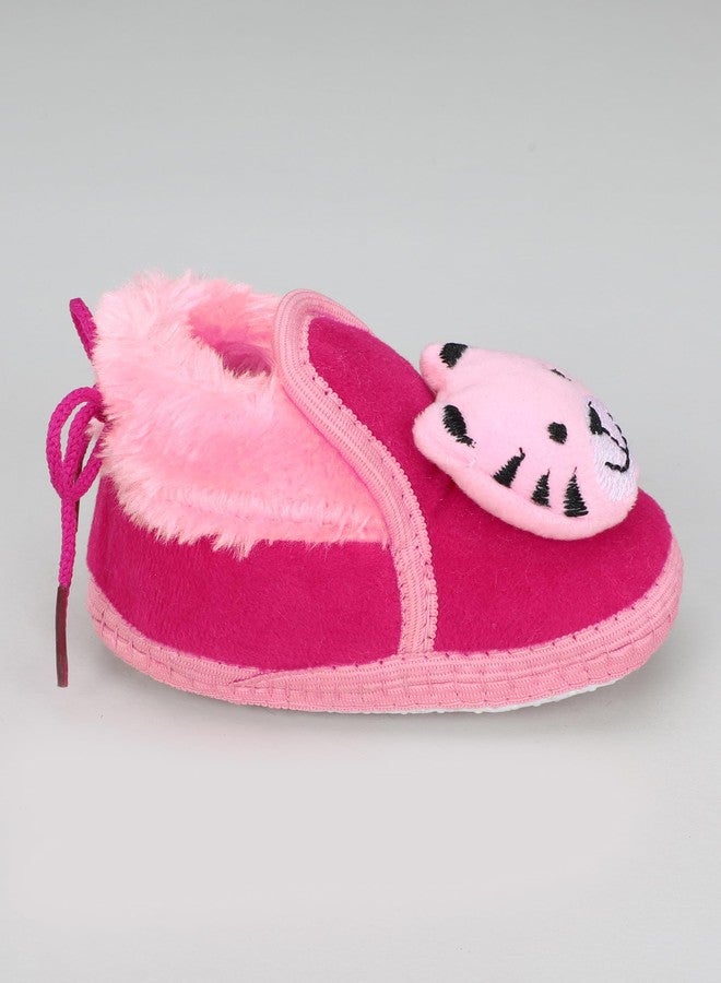 PureSole Baby Booties with Cute Animal Design - Soft Plush Infant Shoes for Newborns and Toddlers (6-12 Months) RANI-PINK - Image 2