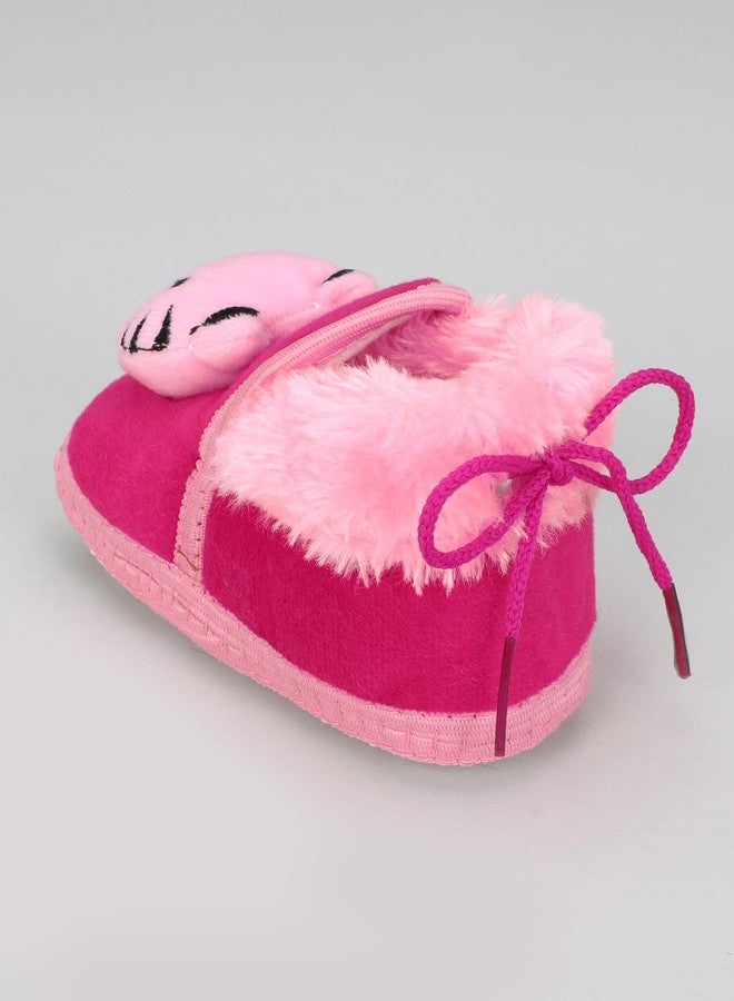 PureSole Baby Booties with Cute Animal Design - Soft Plush Infant Shoes for Newborns and Toddlers (6-12 Months) RANI-PINK - Image 3