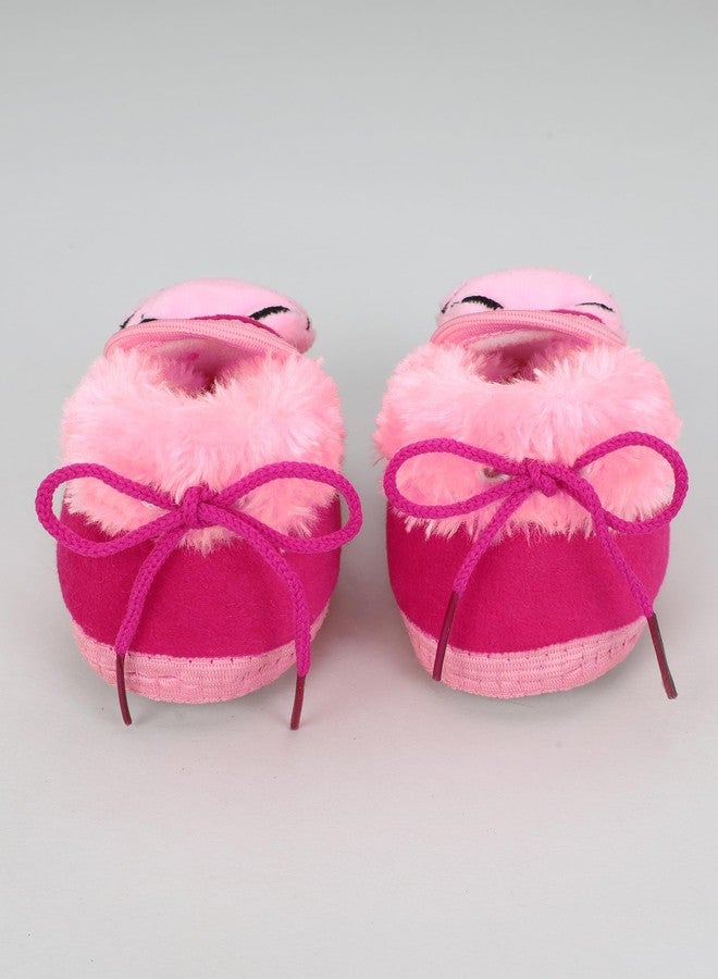 PureSole Baby Booties with Cute Animal Design - Soft Plush Infant Shoes for Newborns and Toddlers (6-12 Months) RANI-PINK - Image 4