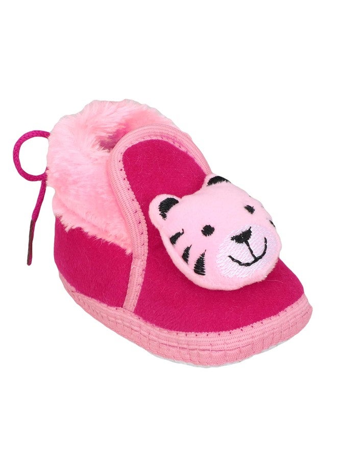 PureSole Baby Booties with Cute Animal Design - Soft Plush Infant Shoes for Newborns and Toddlers (6-12 Months) RANI-PINK - Image 1