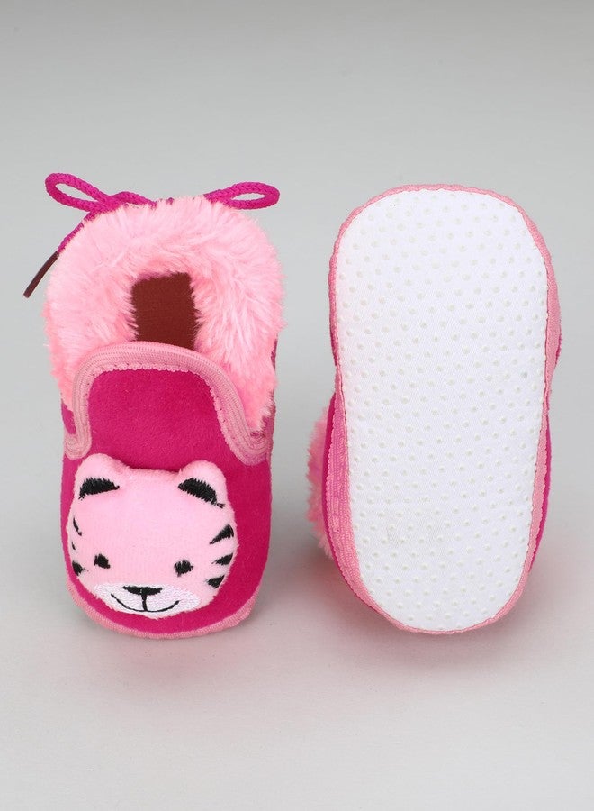 PureSole Baby Booties with Cute Animal Design - Soft Plush Infant Shoes for Newborns and Toddlers (6-12 Months) RANI-PINK - Image 5