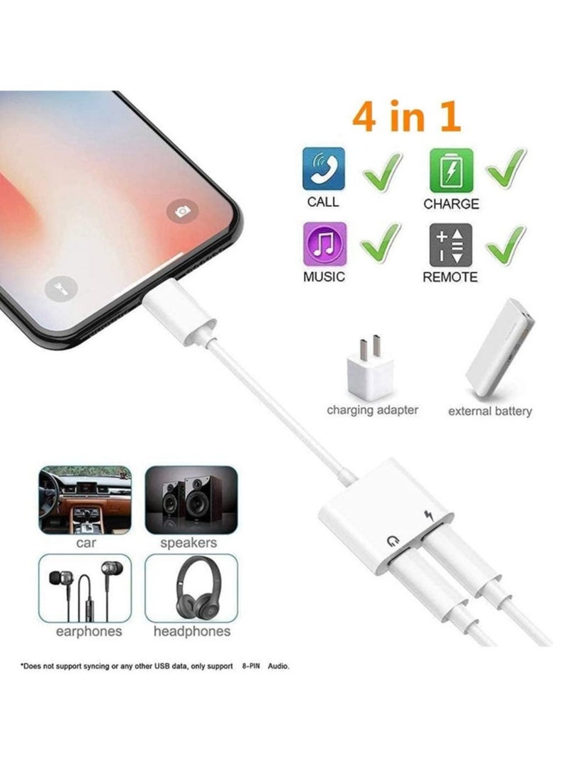 Generic - iPhone Headphones Adapter & Splitter, 2 in 1 Dual Lightning Charger Cable Aux Audio Adapter Converter for iPhone 12/11/XS/XR/X/8/7/6/iPad, Support Calling+Charging+Music Control - Image 1
