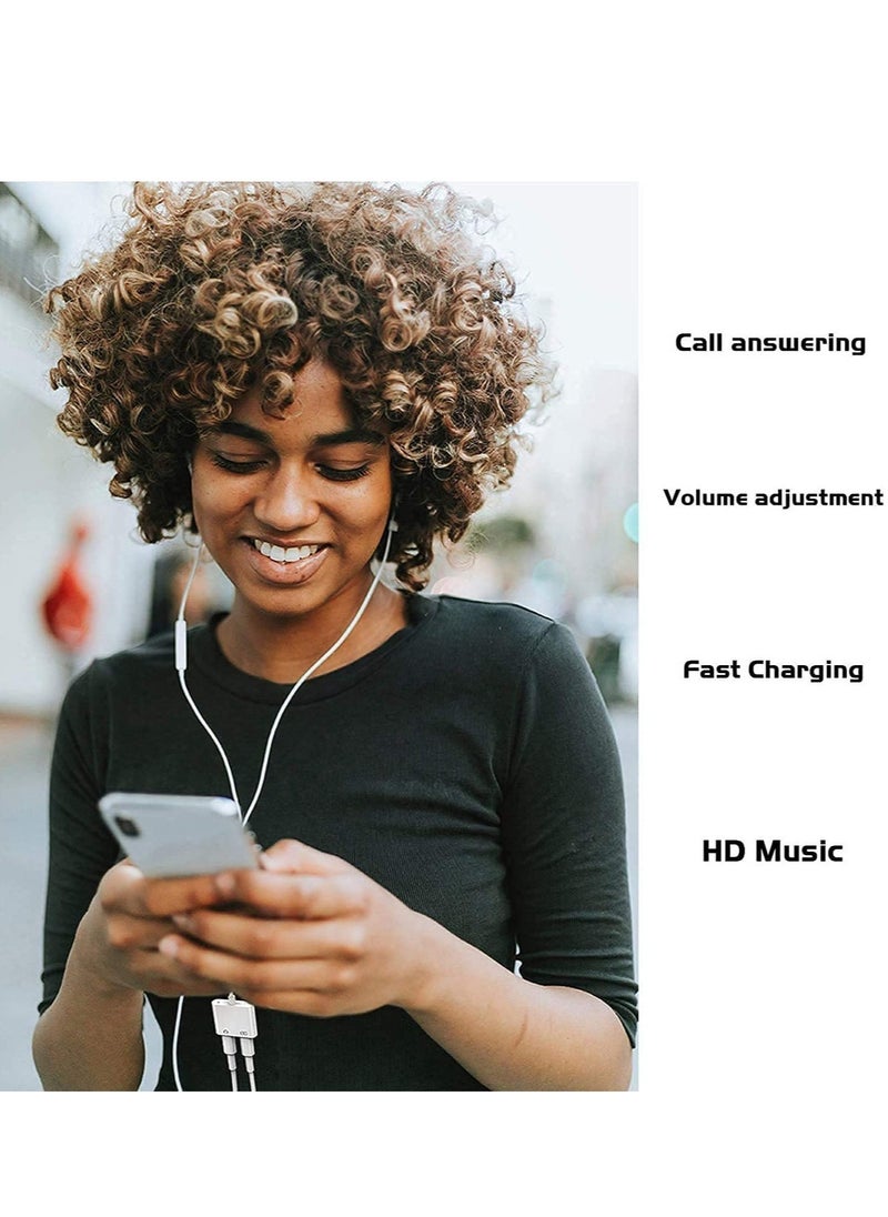 Generic - iPhone Headphones Adapter & Splitter, 2 in 1 Dual Lightning Charger Cable Aux Audio Adapter Converter for iPhone 12/11/XS/XR/X/8/7/6/iPad, Support Calling+Charging+Music Control - Image 1