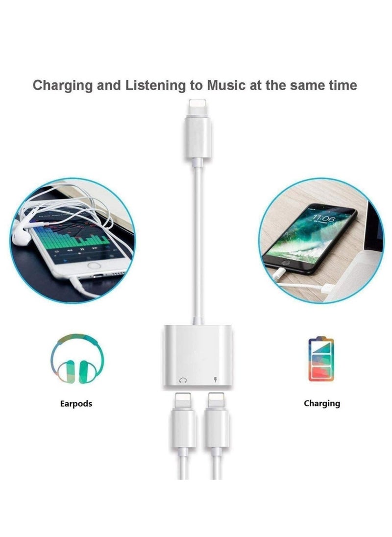 Generic - iPhone Headphones Adapter & Splitter, 2 in 1 Dual Lightning Charger Cable Aux Audio Adapter Converter for iPhone 12/11/XS/XR/X/8/7/6/iPad, Support Calling+Charging+Music Control - Image 1