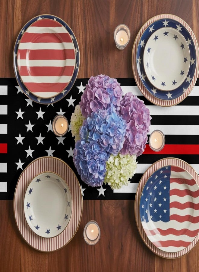 ALAGEO July 4th Table Runner Firefighter Flag 4th of July Kitchen Table Cloth American Flag Thin Red Line Table Runner Dresser Scarves for Firefighter Retirement Party Independence Day Gatherings 13"x90" - Image 4