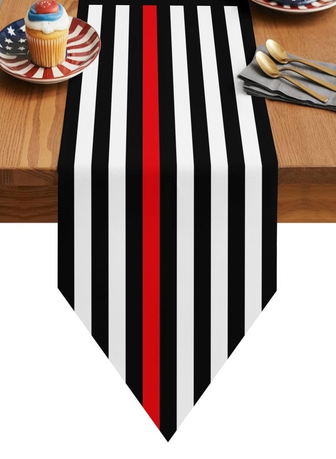 ALAGEO July 4th Table Runner Firefighter Flag 4th of July Kitchen Table Cloth American Flag Thin Red Line Table Runner Dresser Scarves for Firefighter Retirement Party Independence Day Gatherings 13"x90" - Image 1