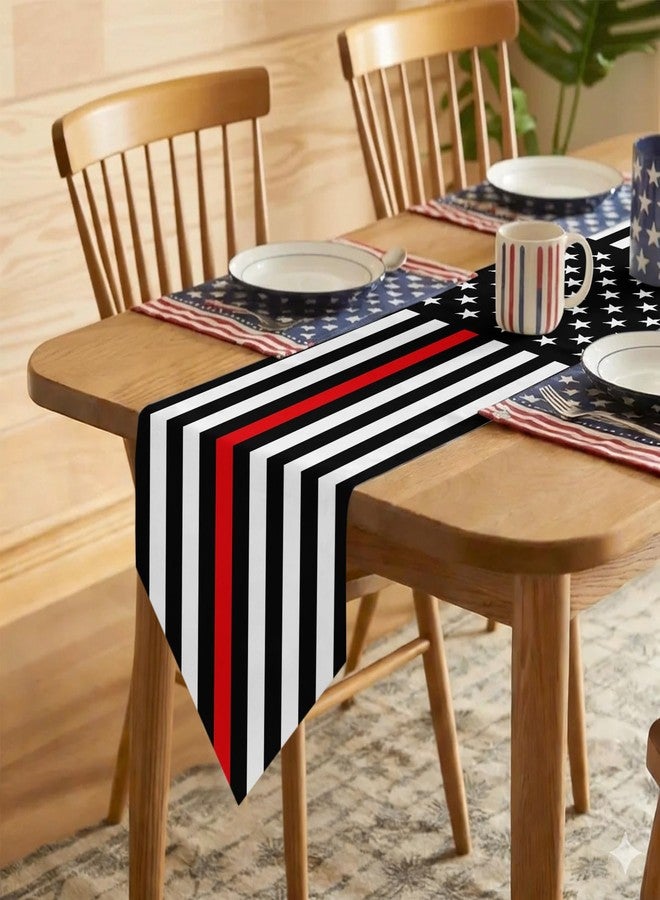 ALAGEO July 4th Table Runner Firefighter Flag 4th of July Kitchen Table Cloth American Flag Thin Red Line Table Runner Dresser Scarves for Firefighter Retirement Party Independence Day Gatherings 13"x90" - Image 5