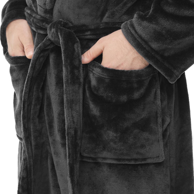 Yurhap Mens Fleece Robe, Soft Plush Robe for Men, Fluffy Bathrobe with Belt & 2 Pockets, Dark Grey, L-XL - Image 5