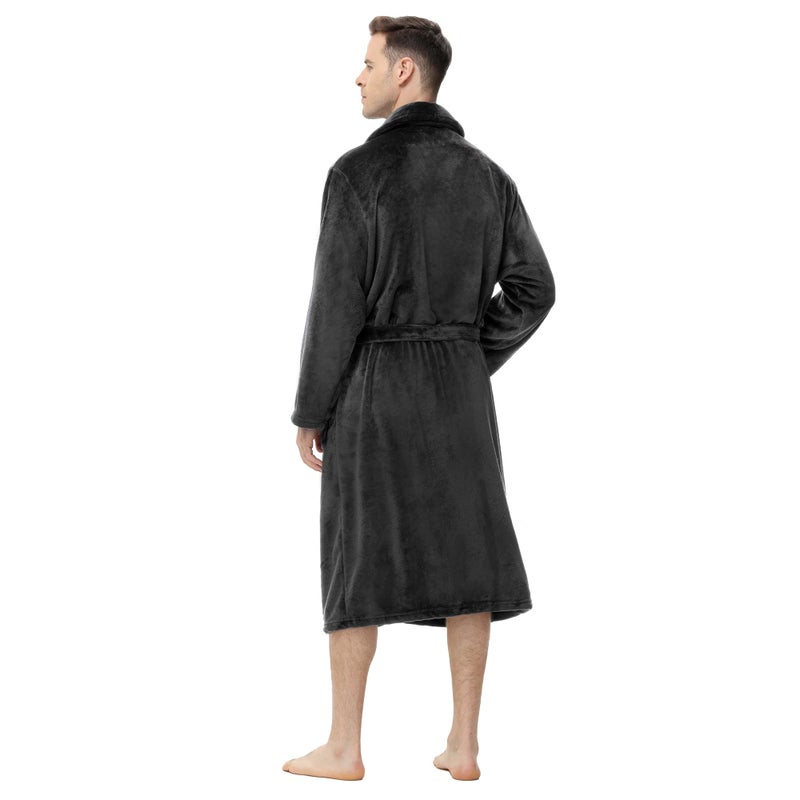 Yurhap Mens Fleece Robe, Soft Plush Robe for Men, Fluffy Bathrobe with Belt & 2 Pockets, Dark Grey, L-XL - Image 2