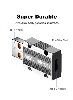 SYOSI USB C to USB Adapter, 2PCS Zinc Alloy Shell Super Fast Charge 120w Converter, USB 3.0 Male to USB Type C Female Converter  - Image 2
