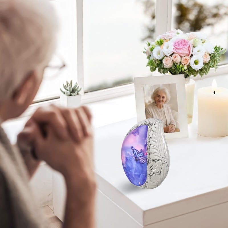 M MEILINXU Mini Urn for Ashes for Women & Man, Small Urns for Human Ashes Adult Female & Male, Tear Drop Decorative - Purple & Blue Butterfly Urn, Brass Cremation Container, Teardrop - Small Keepsake - Image 3