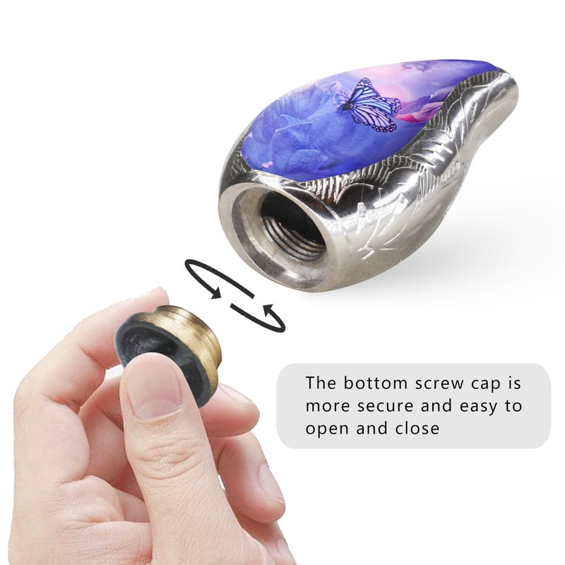 M MEILINXU Mini Urn for Ashes for Women & Man, Small Urns for Human Ashes Adult Female & Male, Tear Drop Decorative - Purple & Blue Butterfly Urn, Brass Cremation Container, Teardrop - Small Keepsake - Image 4