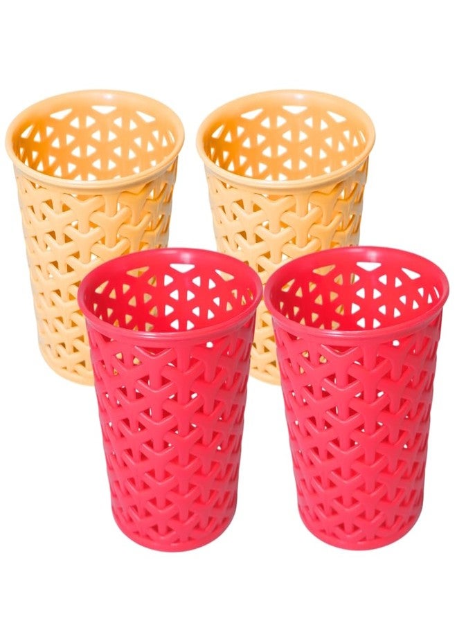 MORVI Linea Big Round Plastic Multipurpose Organizer For Kitchen, Bathroom, Salon, Office|Stationery,Cutlery,Pen,Makeup Brushes Holder|Hanging Toothbrush Stand |Pack Of 4 | PEACH RED - Image 1