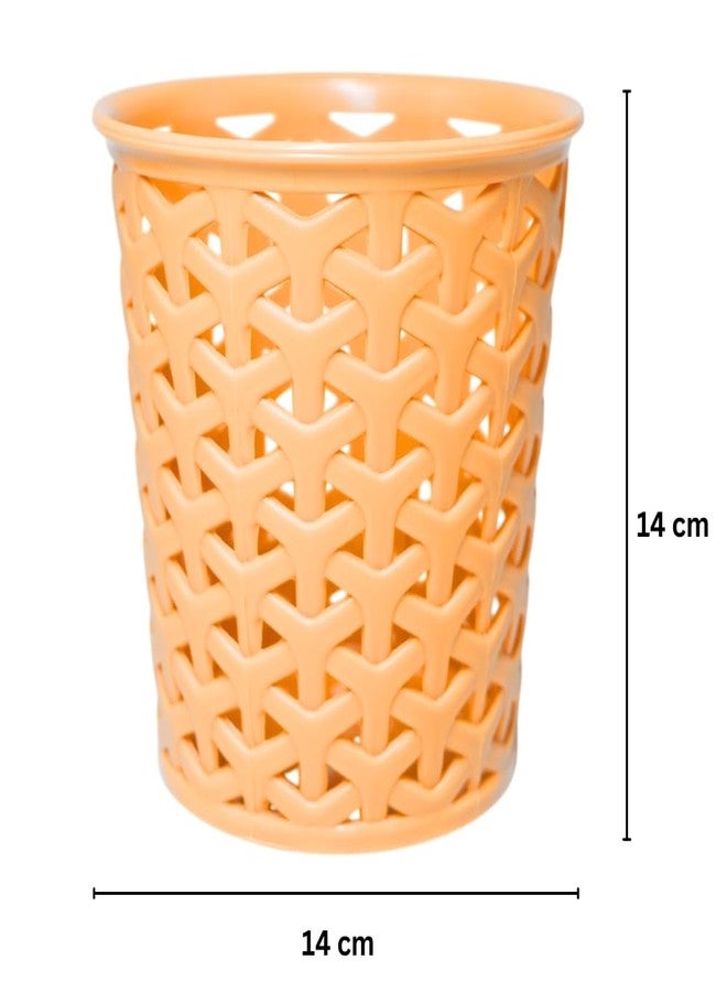 MORVI Linea Big Round Plastic Multipurpose Organizer For Kitchen, Bathroom, Salon, Office|Stationery,Cutlery,Pen,Makeup Brushes Holder|Hanging Toothbrush Stand |Pack Of 4 | PEACH RED - Image 3