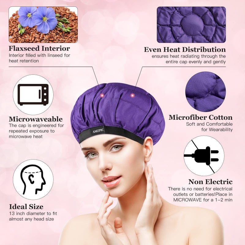 Amzpic Cordless Deep Conditioning Heat Cap - Safe, Microwavable Heat Cap for Steaming, Heat Therapy for Hair, Flaxseed Seed Interior for Maximum Heat Retention (Second Generation) - Image 2