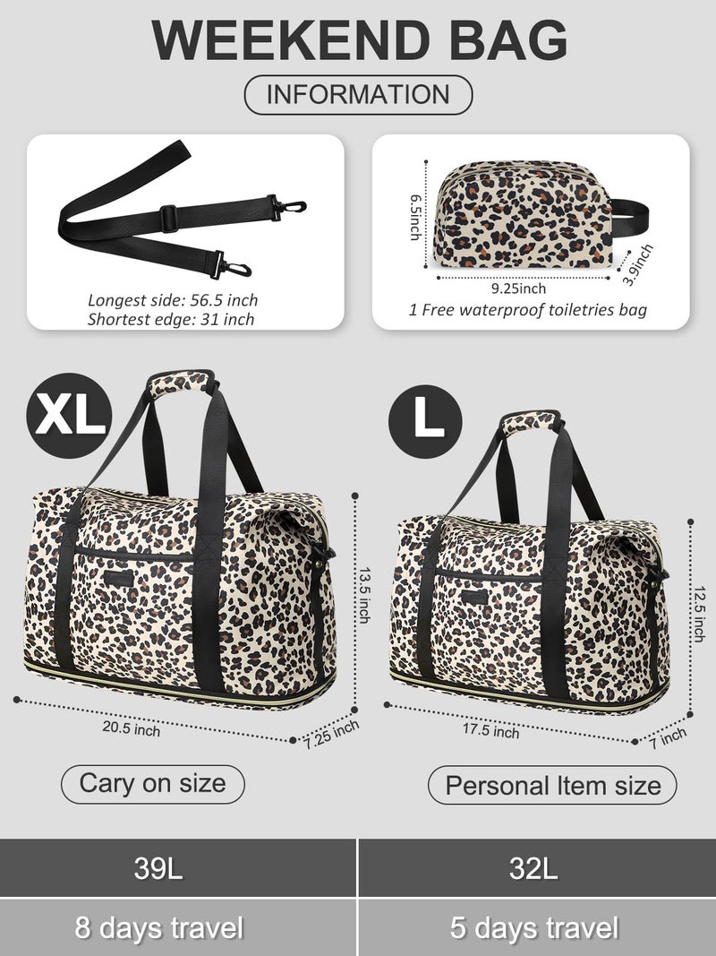 Capolo Expandable Travel Duffle Bag, Waterproof Weekender Overnight Bags for Women Men Hospital Bag for Women Labor Delivery Carry on Bag with Toiletry Bag for Travel Gym Airplanes(Leopard, Large) - Image 2