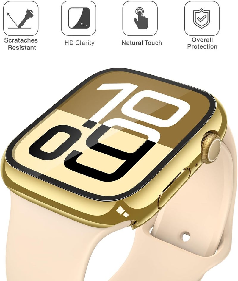 Misxi 2 Pack Tempered Glass Case Compatible for Apple Watch Series 11 (2025) Series 10 46mm, Hard PC Screen Protector Overall Protection Scratch-Resistant Cover for iWatch, 1 Gold + 1 Transparent - Image 3