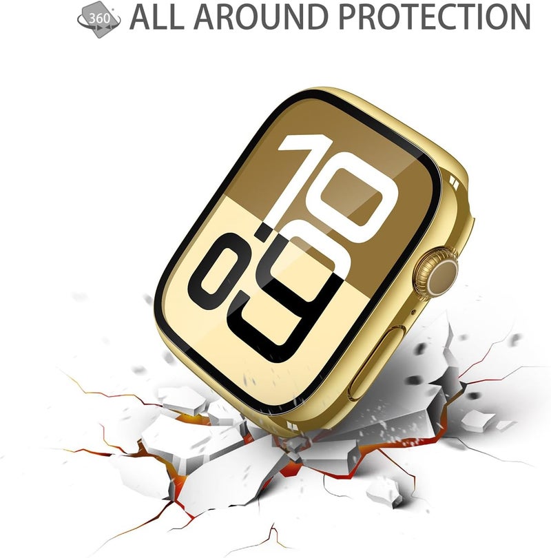 Misxi 2 Pack Tempered Glass Case Compatible for Apple Watch Series 11 (2025) Series 10 46mm, Hard PC Screen Protector Overall Protection Scratch-Resistant Cover for iWatch, 1 Gold + 1 Transparent - Image 5