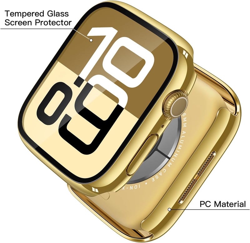 Misxi 2 Pack Tempered Glass Case Compatible for Apple Watch Series 11 (2025) Series 10 46mm, Hard PC Screen Protector Overall Protection Scratch-Resistant Cover for iWatch, 1 Gold + 1 Transparent - Image 4