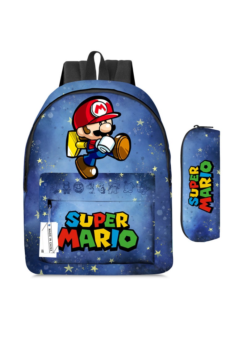 Super Mario Mario Cartoon Backpack Super Mario Student Schoolbag Pencil Case Two-piece Set - Image 1