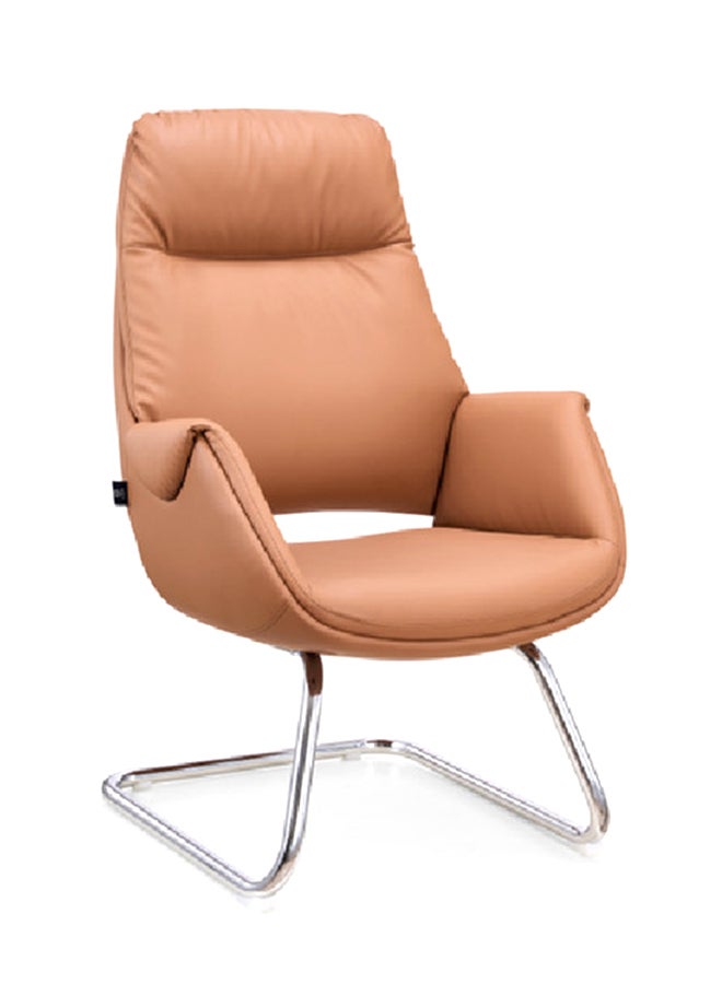 NEO FRONT FURNITURE Visitor Office Chair – PU Leather Executive Guest Chair with Adjustable Height & Aluminum Base (No Wheels) for Office & Home Use – (Tan Color) LS-285C