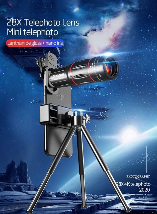 Arabest 28X Telescope, Monocular Telescope Portable Telescope, 4 in 1 Phone Photography Kit, Lens Set with Flexible Phone Tripod, 28X Telephoto Lens, 198°Fisheye, 20X Macro & 0.6X Wide Angle Lens, Bag, etc - Image 3
