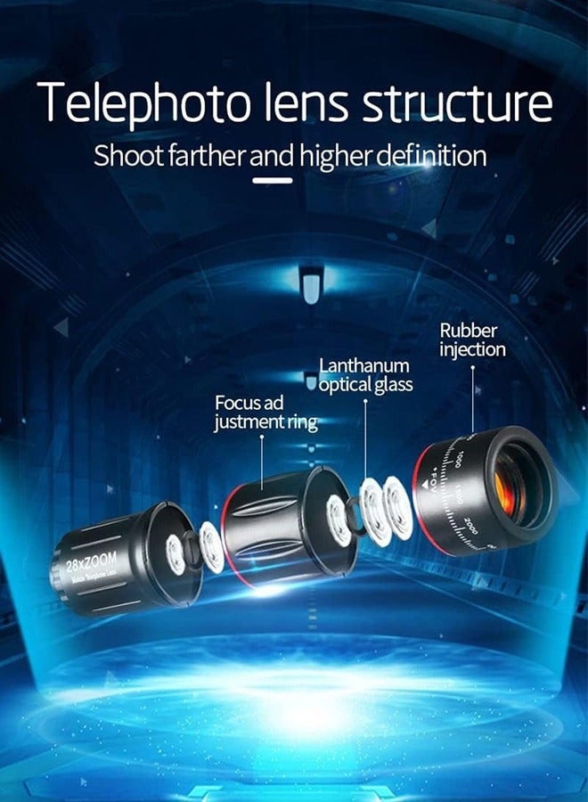 Arabest 28X Telescope, Monocular Telescope Portable Telescope, 4 in 1 Phone Photography Kit, Lens Set with Flexible Phone Tripod, 28X Telephoto Lens, 198°Fisheye, 20X Macro & 0.6X Wide Angle Lens, Bag, etc - Image 2