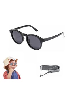 Adjustable Polarized Baby Sunglasses with UV 400 Protection - Soft Silicone Frame for Boys & Girls, 0-48 Months - Infant Outdoor Sunshade - Flexible Strap Included (Black)