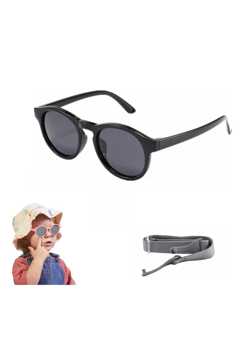KASTWAVE - Adjustable Polarized Baby Sunglasses with UV 400 Protection - Soft Silicone Frame for Boys & Girls, 0-48 Months - Infant Outdoor Sunshade - Flexible Strap Included (Black) - Image 1