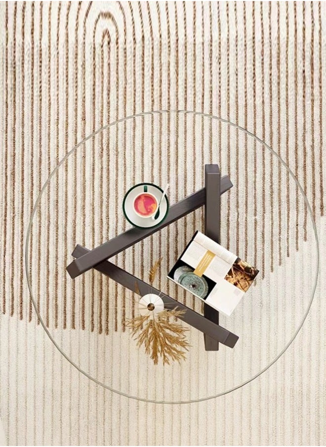 C&C Home قطعة واحدة من طاولة القهوة المستديرة ذات سطح زجاجي غير منتظم من الخشب بقاعدة هندسية للأريكة وطاولة جانبية لغرفة المعيشة وغرفة النوم والمكتب مقاس 80 × 30 سم  - Image 4