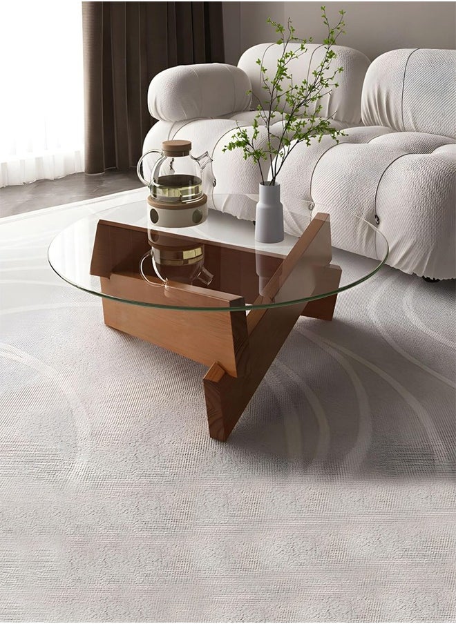 C&C Home قطعة واحدة من طاولة القهوة المستديرة ذات سطح زجاجي غير منتظم من الخشب بقاعدة هندسية للأريكة وطاولة جانبية لغرفة المعيشة وغرفة النوم والمكتب مقاس 80 × 30 سم  - Image 2