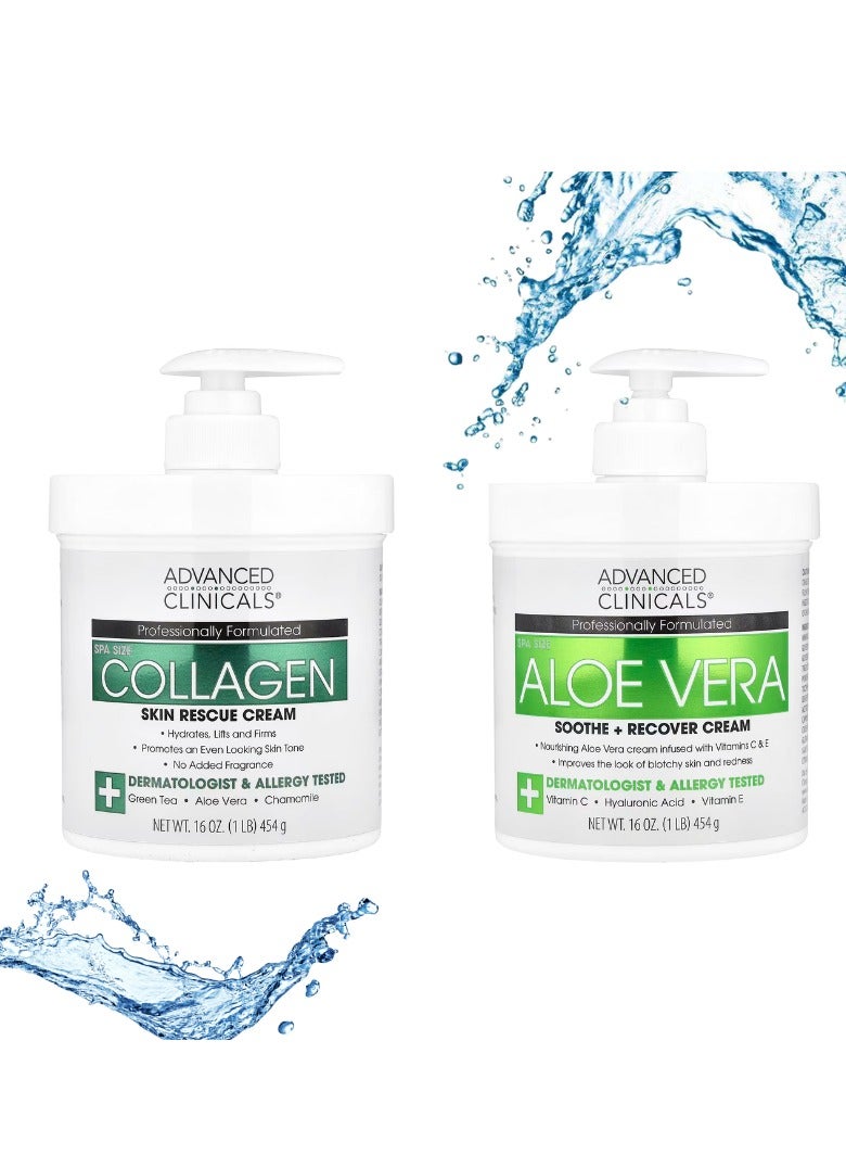 أدفانسد كلينيكال Advanced Clinicals, كريم الصبار لتهدئة البشرة واستعادة نضارتها، 16 أونصة (454 جم) وكريم الكولاجين لإنقاذ البشرة من Advanced Clinicals، 16 أونصة (454 جم) - Image 1