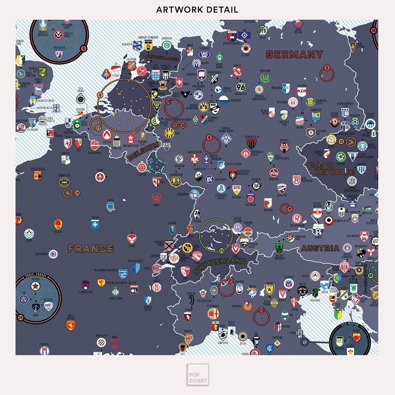 Pop Chart Lab Pop Chart | Football Clubs of Europe | 36" x 24" Large Wall Art | Soccer Poster Featuring Over 1000 Clubs on a Massive Map | Sports Wall Decor for Living Room, Bedroom, and Man Cave - Image 4