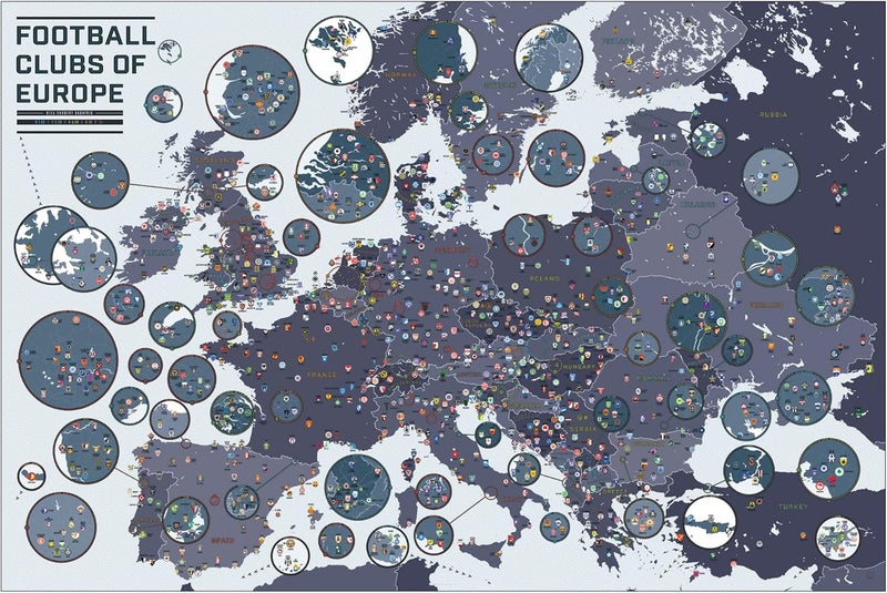 Pop Chart Lab Pop Chart | Football Clubs of Europe | 36" x 24" Large Wall Art | Soccer Poster Featuring Over 1000 Clubs on a Massive Map | Sports Wall Decor for Living Room, Bedroom, and Man Cave - Image 1