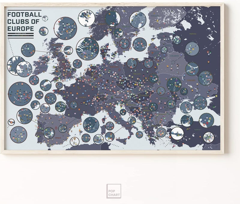 Pop Chart Lab Pop Chart | Football Clubs of Europe | 36" x 24" Large Wall Art | Soccer Poster Featuring Over 1000 Clubs on a Massive Map | Sports Wall Decor for Living Room, Bedroom, and Man Cave - Image 5